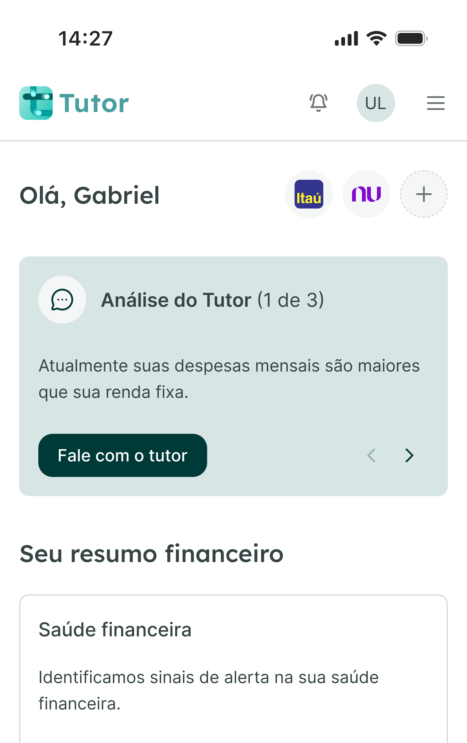 Imagem ilustrativa da tela inicial do Tutor